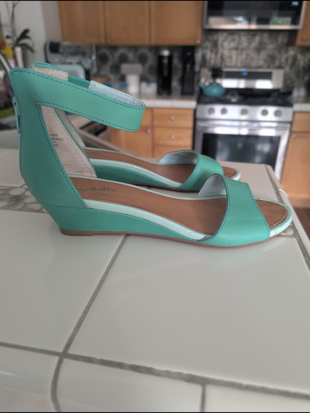 Women's  Seychelles Mint Green Wedge Sandals with Ankle Strap